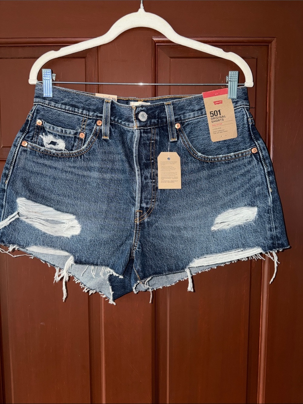 Levi's Dark Blue Distressed 501 Jean Cutoff Shorts